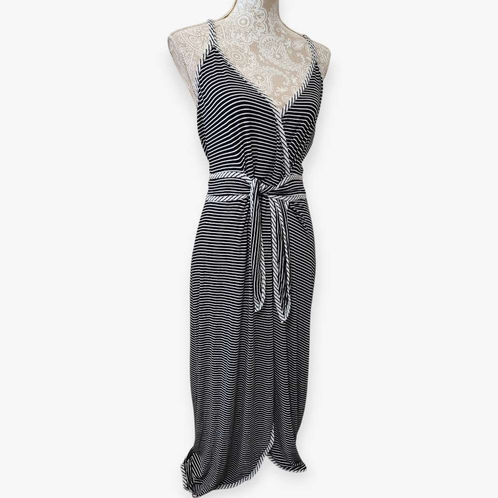 Spense Black & White Striped Beach Coastal Front Tie Maxi NWOT